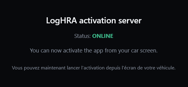 Activation server status page showing ONLINE
